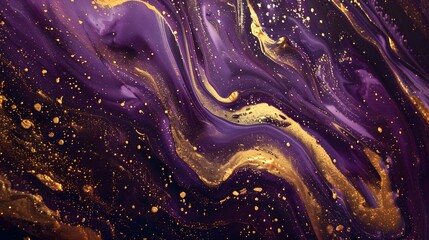Wall Mural - cosmic abstraction, abstract cosmic scene with swirling waves of metallic gold and purple color