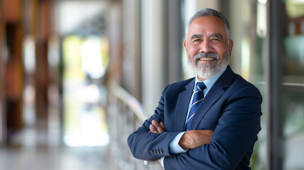 Sticker - Confident Hispanic Senior Businessman Smiling at Camera