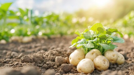 A bunch of potatoes are growing in the dirt