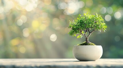 Bonsai tree on a sunlit table