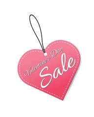 Wall Mural - Valentine's Day Sale tag pink heart banner design with hanging and shadow ,Sale badge banner for advertisement vector isolated on white background.