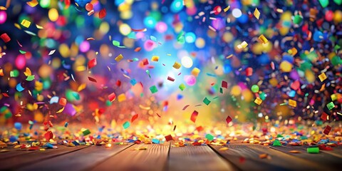 Colorful confetti party on a blurred abstract background, celebration, confetti, party, festive, colorful, fun, happy
