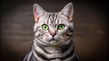 Poster - Beautiful American shorthair cat with green eyes , American shorthair, cat, green eyes, adorable, domestic, feline, pet