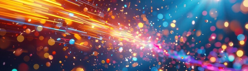 Poster - vibrant abstract bokeh background with colorful light streaks and particles creating a dynamic visua