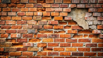 Poster - Damaged brick wall with cracked and chipped bricks , old, weathered, deteriorating, crumbling, broken, worn, textured