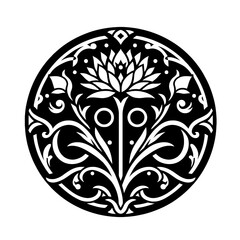 Dragon Blood flower in decorative emblem ornament, Victorian, art deco, art nouveau, boho, bohemian,  folk, flourish