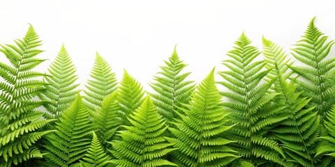 Poster - Lush green ferns set against a clean white background, ferns, plants, green, nature, botany, foliage, leaves, tropical