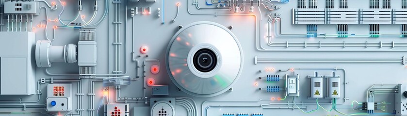 Modern technology interface with digital components and circuits, showcasing advanced electronic and cyber systems for high-tech applications.