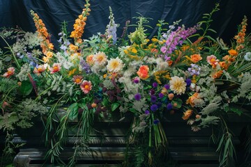 Sticker - Exquisite arrangement of colorful flowers against a dark backdrop, highlighting natural beauty