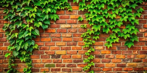 Poster - Green ivy climbing up a rustic brick wall, Ivy, green, nature, wall, plant, growth, vine, climbing, botanical, foliage