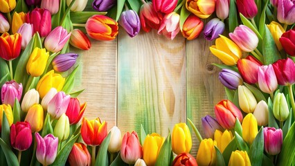 Sticker - Vibrant spring flower frame with colorful tulips, spring, vibrant, flower, frame, colorful, tulips, garden, decoration