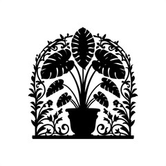 sample plant, tree in decorative emblem ornament, Victorian, art deco, art nouveau, boho, bohemian,  folk, flourish