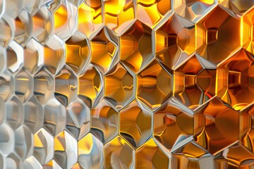 Fototapete - 3d rendering of an abstract honeycomb pattern with translucent and reflective surfaces , generated b