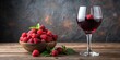 © Sujid - Chilled red wine in a glass next to a bowl of fresh raspberries , wine, glass, chilled, red, fresh, berries, raspberries