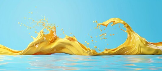 Wall Mural - A splash of yellow liquid is splashing across a blue background