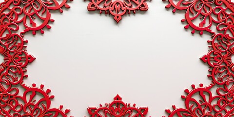 Wall Mural - beautiful carmine arabic symmetrical pattern with floral pattern and empty space for text on white background 