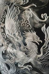 Sticker - Curved lines accentuate the phoenixes' graceful contours, emphasizing their mythical allure and the fluidity of their movements within the artwork.