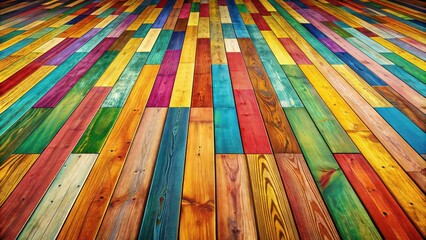 Sticker - Colorful and playful wooden floor with vibrant patterns and cheerful design, bright, cheerful, wooden floor, vibrant