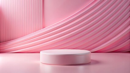 Canvas Print - Cylindrical stand podium for displaying cosmetics and products on abstract background in pink pastel colors , cosmetics