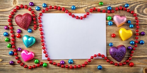 Poster - Card decorated with hearts and colorful beads, hearts, beads, decoration, love, romance, Valentine's Day