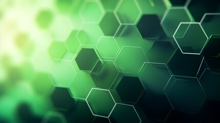 A close-up of a  pattern of green hexagons, with some appearing out of focus in the background