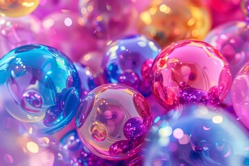 Poster - Vibrant and cheerful colorful abstract bubble background with glossy finish and multicolored spheres for festive and playful decoration in digital art and macro photography with 3d rendering and light