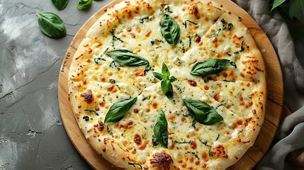Wall Mural - White Pizza with Basil and Cheese