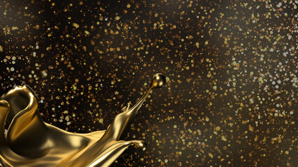 Luxury dark sprinkle gold wallpaper background with dropped gold liquid as an object illustration texture