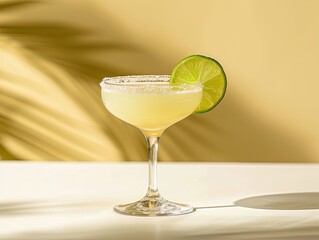 Wall Mural - A glass of margarita with a lime wedge on top