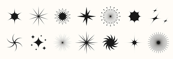 Poster - Blinking stars, sparks and sparkles set. Shining twinkle shapes collection. Magic light flare pack for design template, poster, banner, brochure, leaflet. Vector glitter stars illustrations