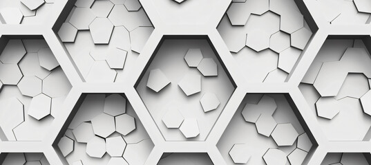 Poster - white background, seamless pattern of black hexagon grid line



