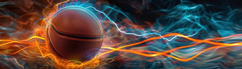 Wall Mural - a basketball is shown in the middle of a fire, with the flames surrounding it