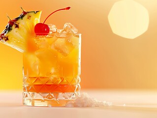 Wall Mural - A glass of orange juice with a cherry on top