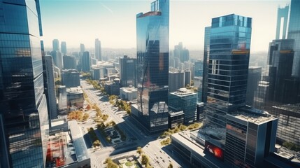  Modern metropolis with skyscrapers and high-rise buildings, showcasing a vibrant cityscape in the heart of a thriving business district.