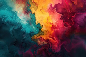 Wall Mural - a painting with a colorful background and a white frame, vibrant explosion of colors and shapes in an abstract composition