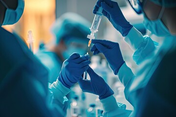 Aufkleber - a group of people in lab coats and masks, diverse group of professionals working together in an office setting