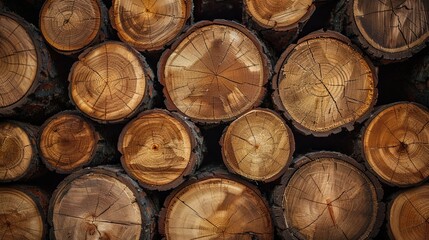 in the photograph, wooden logs are stacked in neat piles, showcasing round timber arranged closely t