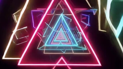 Poster - Neon Triangle Light Show in Dark Room