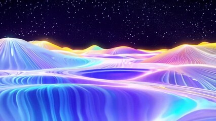 Poster - Abstract Landscape With Colorful Hills Under Night Sky