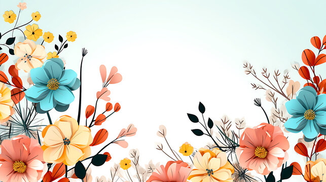 Memphis spring floral background, space for text in middle