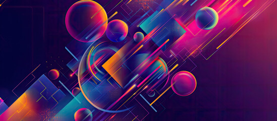 Fototapete - a computer screen with a colorful background, Flowing geometric shapes in vibrant neon colors