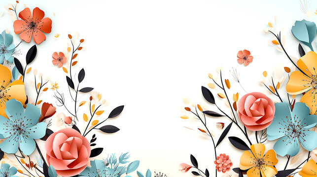 Memphis spring floral background, space for text in middle