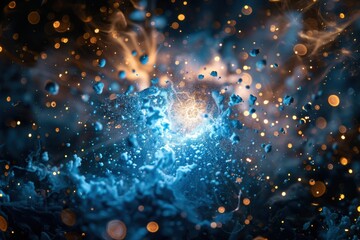 Wall Mural - a blue and orange explosion in space with lots of bright, sparkling particles