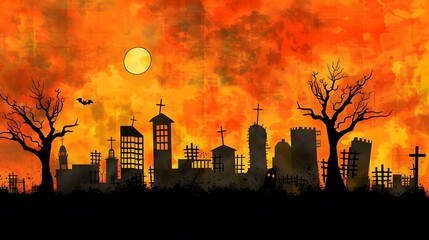 hallowen background with urban city 