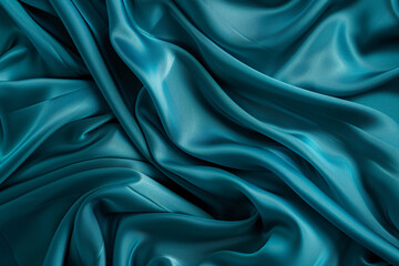 Poster - A teal silk background with drapery in the style of copy space concept.


