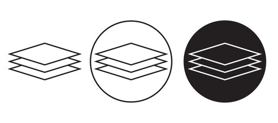 Poster - layer icon, three layer line icon set, floor level and paper stack vector symbol in black color. lay