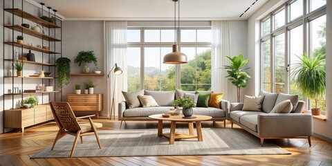 Wall Mural - A cozy and modern interior design with a focus on natural light and minimalist furniture, cozy, modern, interior