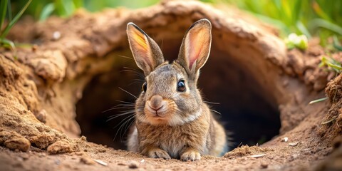 Poster - A cute rabbit taking a break in a cozy burrow , relaxation, bunny, resting, animal, peaceful, nap, furry, cute, calm, cozy