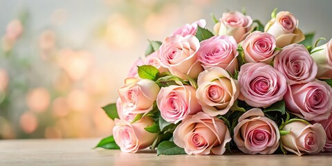 Canvas Print - A beautiful bouquet of soft pink roses, roses, pink, flowers, arrangement, floral, delicate, romantic, spring, nature, bloom