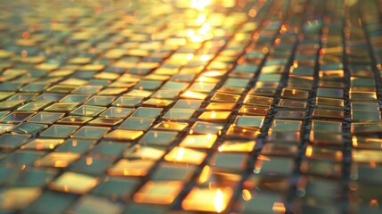 Wall Mural - The textured surface of a solar panel resembles a mosaic of mini mirrors reflecting and redirecting the suns rays to produce energy.